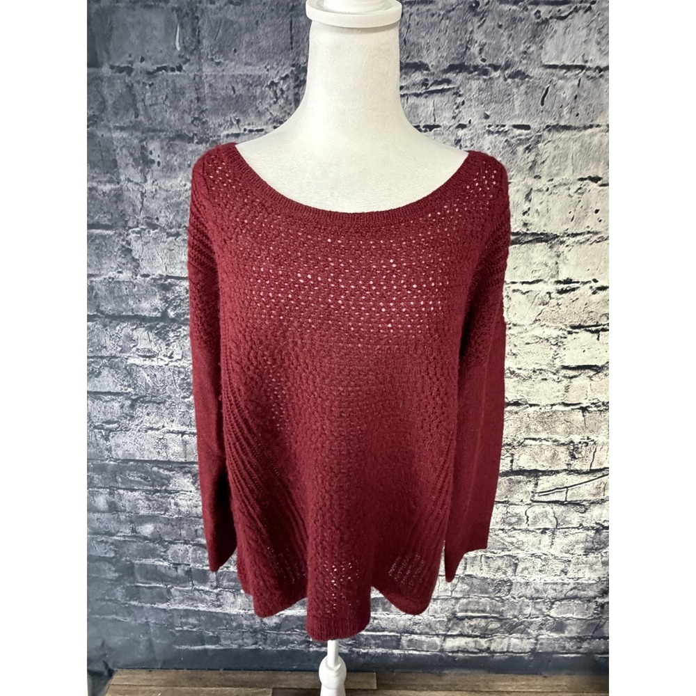 Eileen Fisher Knit Sweater Womens XL Red‎ Alpaca Merino Wool Scoop Neck USA - Picture 2 of 14